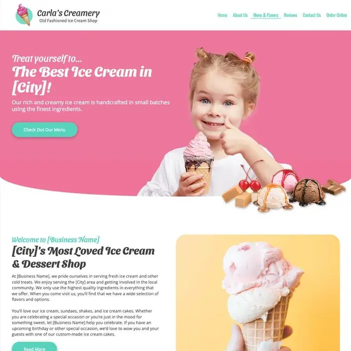 Ice cream shop website design example