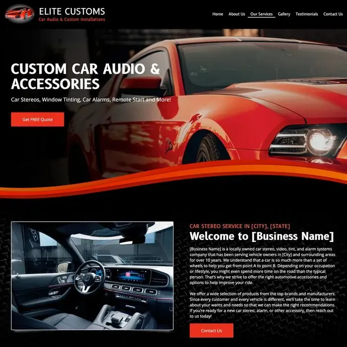 Car audio shop website design example