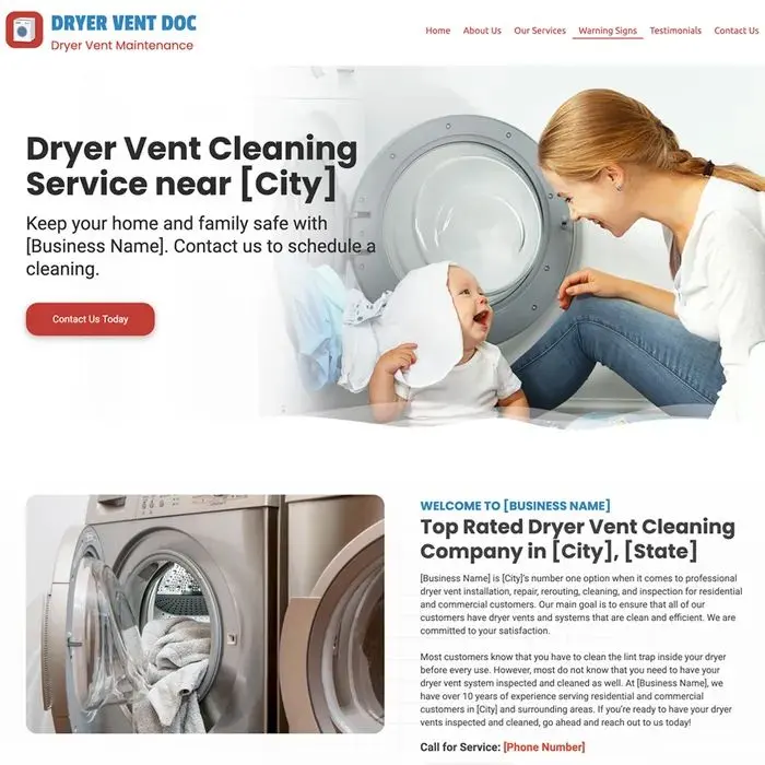 Dryer vent cleaning website design example