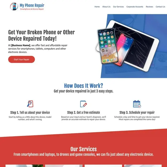 Phone repair shop website design example