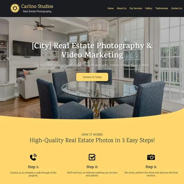 Real estate photography website design example