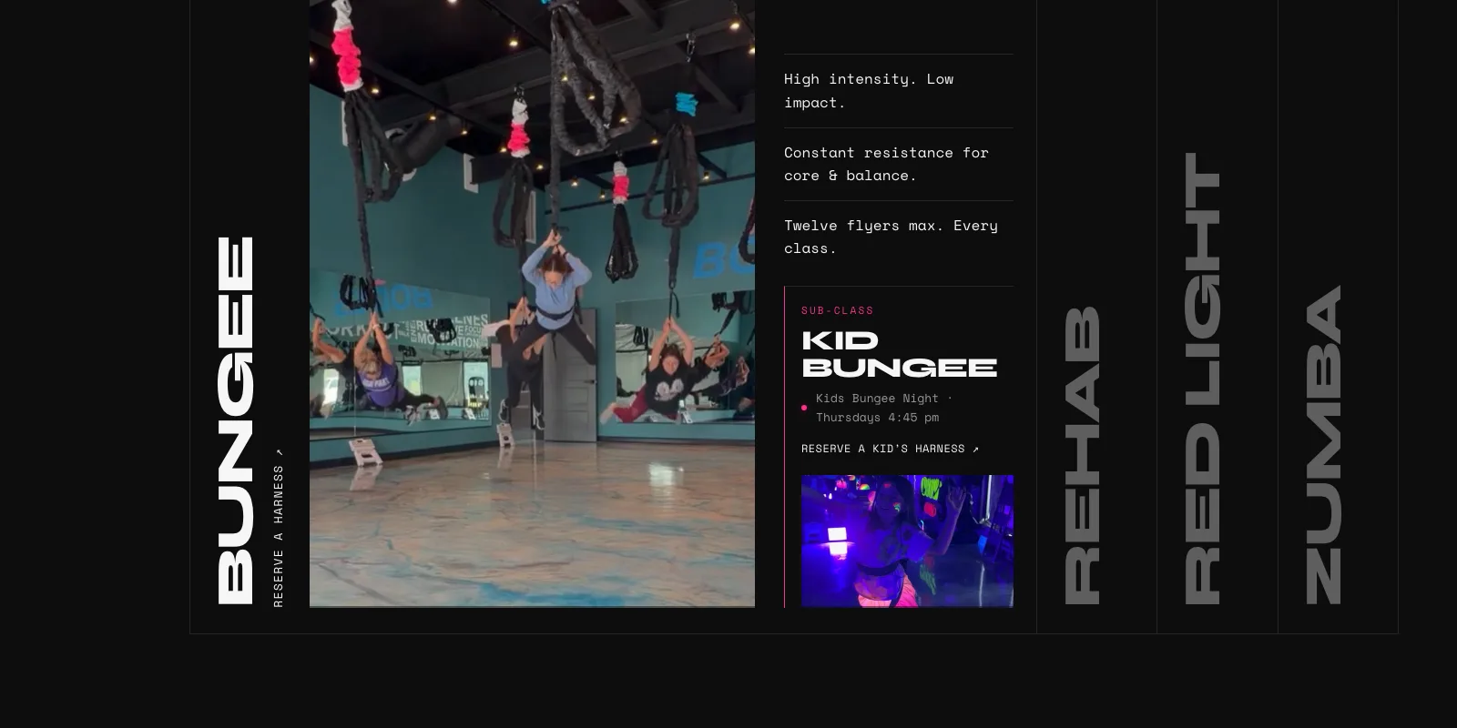 Redesigned Fly Bodies Fitness site showing the Four ways to fly class panel